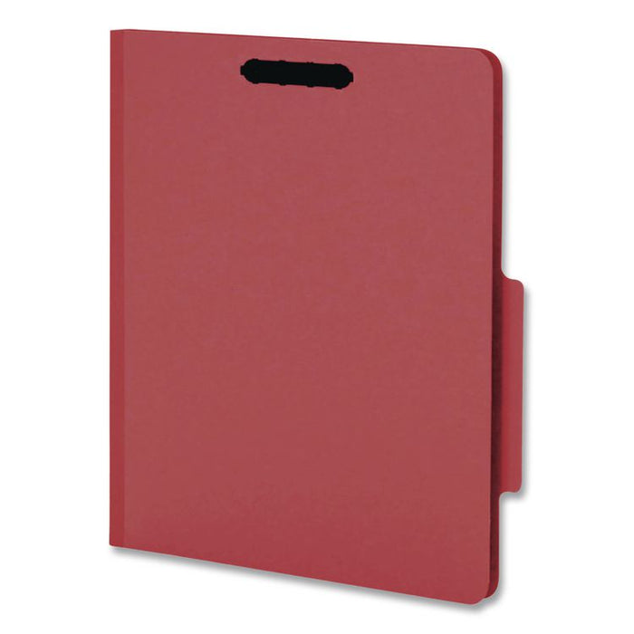 Pressboard Top Tab Classification Folders, 2/5-Cut Tab, Expands 2.5", 2 Dividers, 6 Fasteners, Letter Size, Bright Red, 10/BX