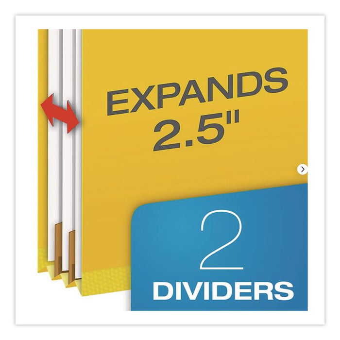 Pressboard Top Tab Classification Folders, 2/5-Cut Tab, Expands 2.5", 2 Dividers, 6 Fasteners, Legal Size, Yellow, 10/Box