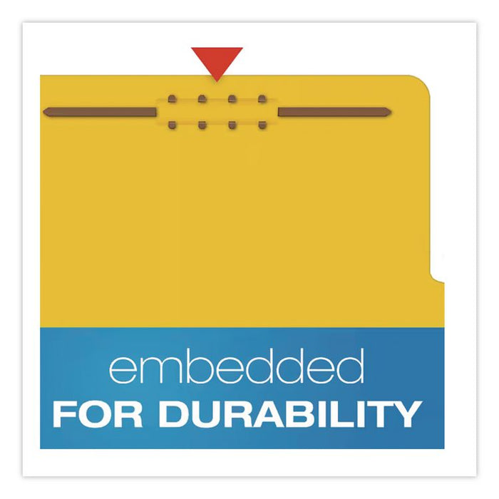 Pressboard Top Tab Classification Folders, 2/5-Cut Tab, Expands 2.5", 2 Dividers, 6 Fasteners, Legal Size, Yellow, 10/Box