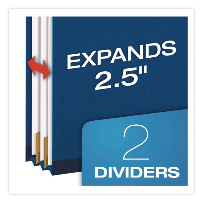 Pressboard Top Tab Classification Folders, 2/5-Cut Tab, Expands 2.5", 2 Dividers, 6 Fasteners, Legal Size, Dark Blue, 10/Box