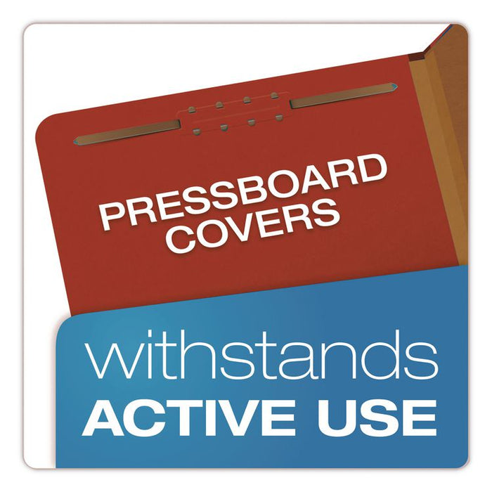 Pressboard Top Tab Classification Folders, 2/5-Cut Tab, Expands 2.5", 2 Dividers, 6 Fasteners, Legal Size, Bright Red, 10/Box