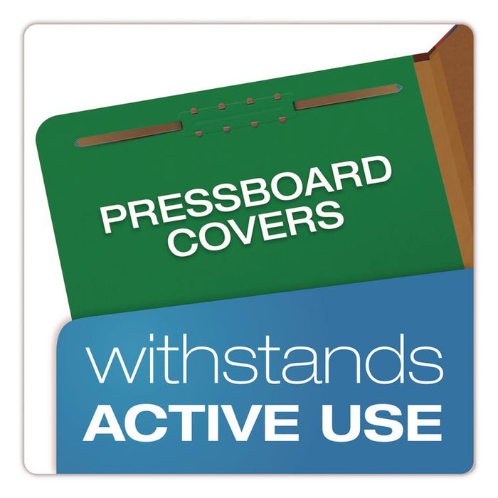 Pressboard Classification Folders, 2/5 Tab, Expands 2.5", 2 Full-Pocket Dividers, 6 Fasteners, Legal Size, Dark Green, 10/Box