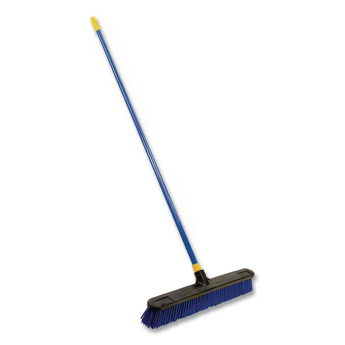 Bulldozer Rough Surface Pushbroom, 24 x 60, PET Bristles, Powder Coated Steel Handle, Blue/Black