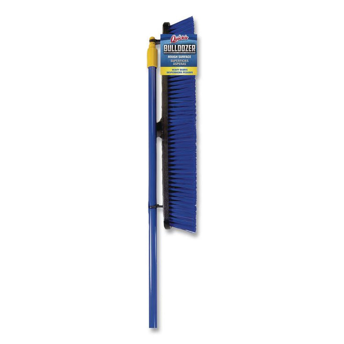 Bulldozer Rough Surface Pushbroom, 24 x 60, PET Bristles, Powder Coated Steel Handle, Blue/Black