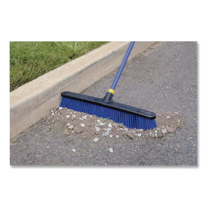Bulldozer Rough Surface Pushbroom, 24 x 60, PET Bristles, Powder Coated Steel Handle, Blue/Black