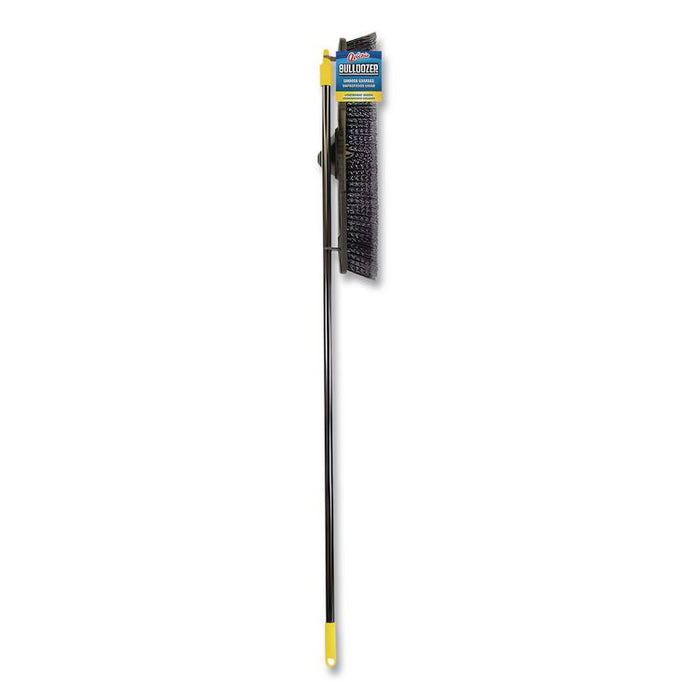Bulldozer Smooth Surface Pushbroom with Scraper Block, 24 x 60, Powder Coated Handle, Split Tip Tampico Bristles, Black