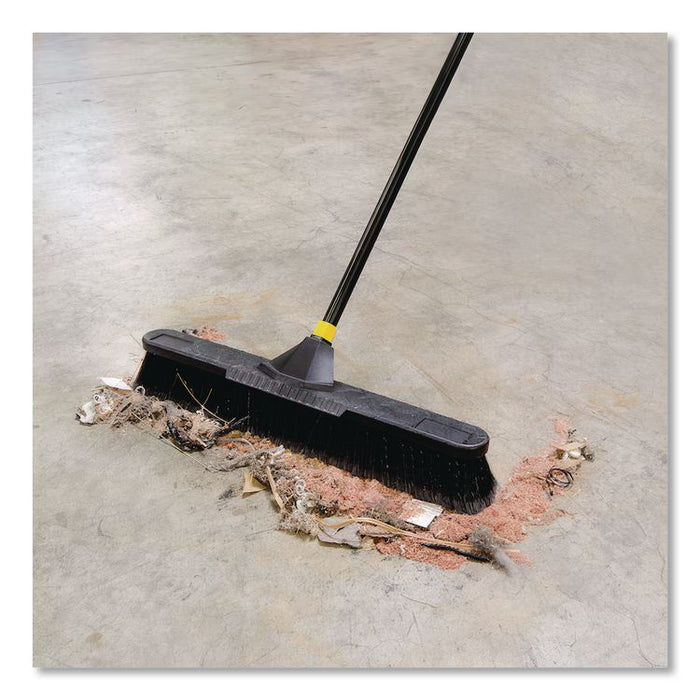 Bulldozer Smooth Surface Pushbroom with Scraper Block, 24 x 60, Powder Coated Handle, Split Tip Tampico Bristles, Black