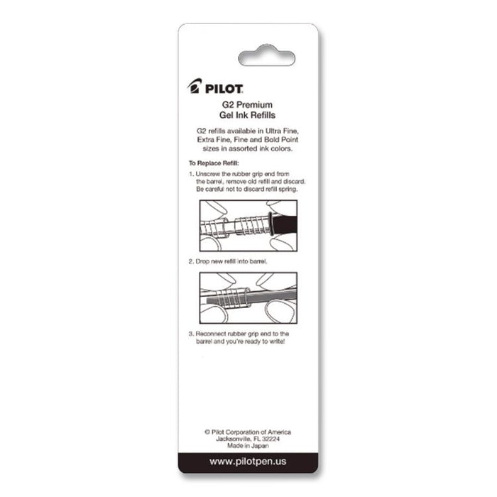 Refill for Pilot G2 Gel Ink Pens, Ultra-Fine Conical Tip, Black Ink, 2/Pack