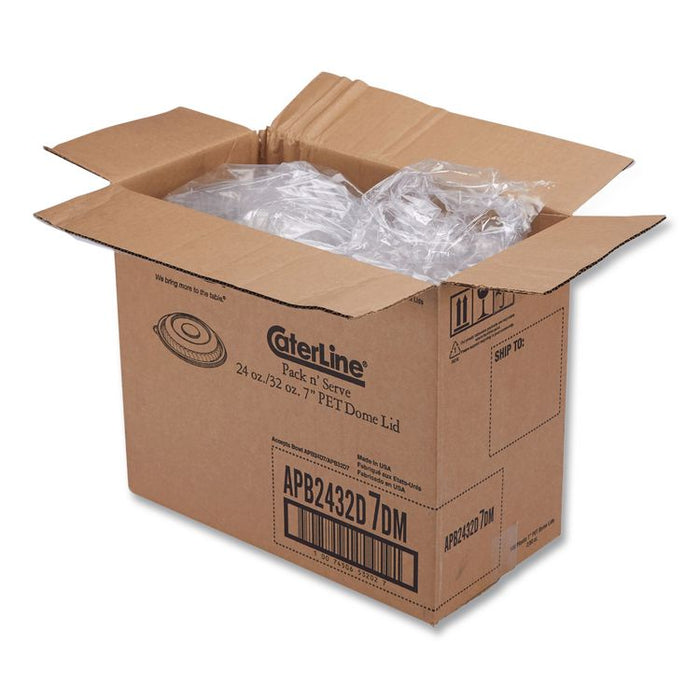 CaterLine Pack 'n Serv Dome Lid, 7" dia x 1.5" h, Clear, Plastic, 50/Pack, 2 Packs/Carton