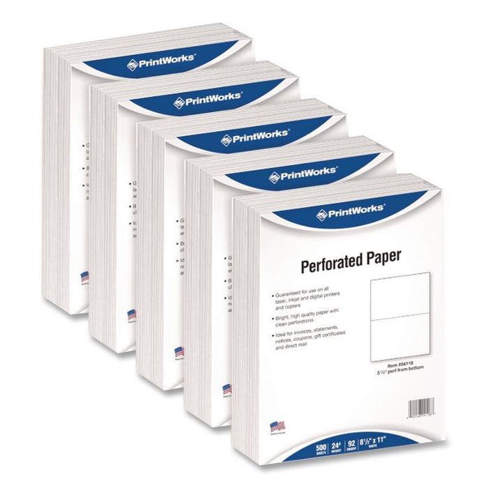 Perforated Paper, 92 Bright, Perforated 5.5" from Bottom, 20 lb Bond Weight, 8.5 x 11, White, 500/Ream, 5 Reams/Carton