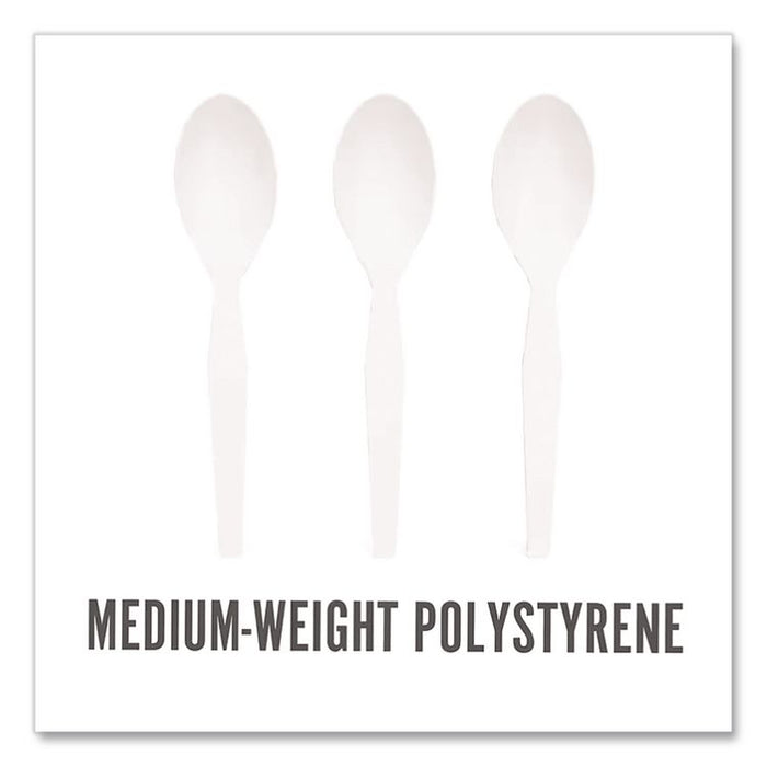 Eco-ID Mediumweight Compostable Cutlery, Spoon, Plastic, White, 300/Pack