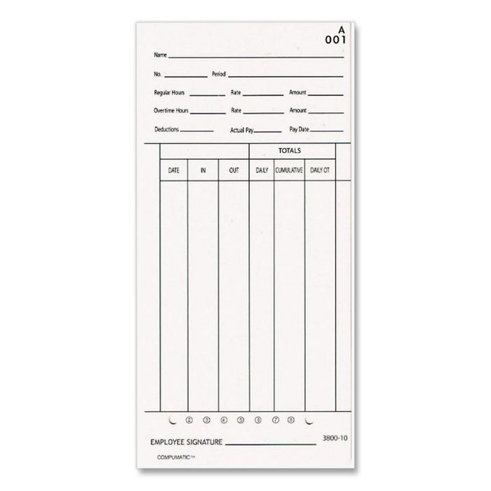Time Clock Cards For 3800 Time Clock, 1,000/Carton