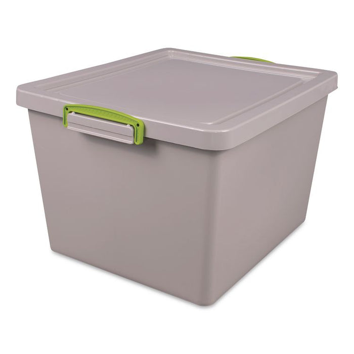 35.4 Qt. Latch Lid Storage Tote, 14.76" x 12.6" x 10.43", Dove Gray/Green