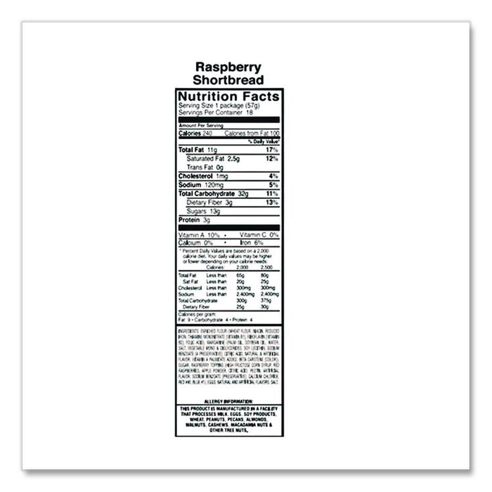 Premium Berry Jam Shortbread Cookies, Raspberry, 2 oz Pack, 36/Carton