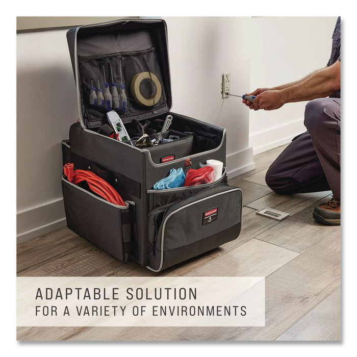 Executive Quick Clean Janitorial Cart, Synthetic Fabric, 16 Compartments, 14.25" x 16.5" x 25", Dark Gray