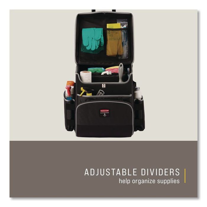 Executive Quick Clean Janitorial Cart, Synthetic Fabric, 16 Compartments, 14.25" x 16.5" x 25", Dark Gray