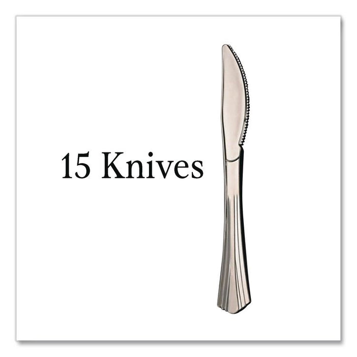 Sterling Assorted Plastic Cutlery, Mediumweight, (20) Forks/(15) Knives/(15) Spoons, Plastic, Silver, 50/Pack