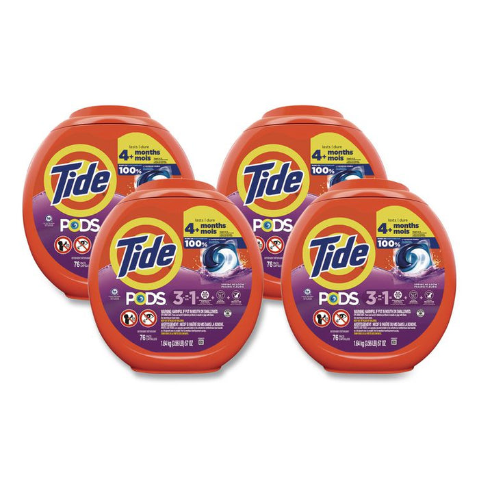 PODS Laundry Detergent, HE Compatible, Spring Meadow, 57 oz Tub, 76 Pacs/Tub, 4 Tubs/Carton