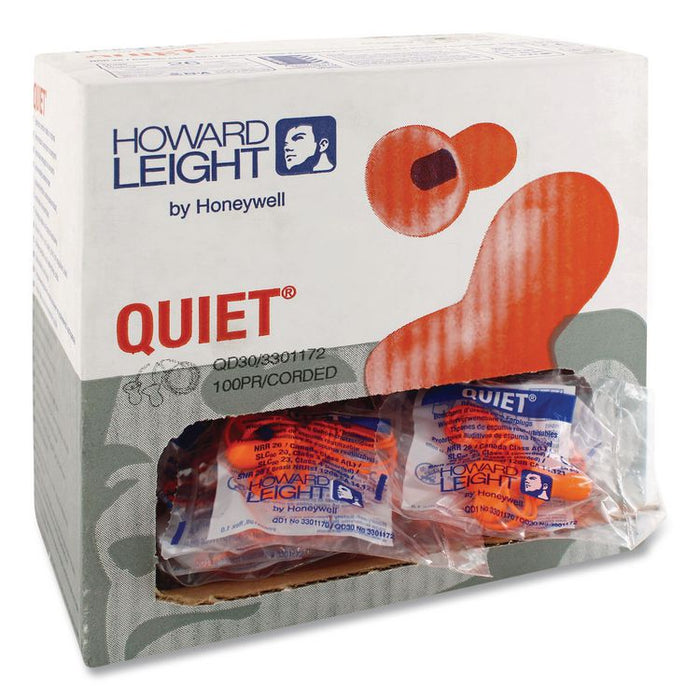 Quiet Multiple-Use Earplugs, Corded, 26 dB NRR, One Size Fits Most, Orange Bell/T-Shaped Plugs, 100/Box