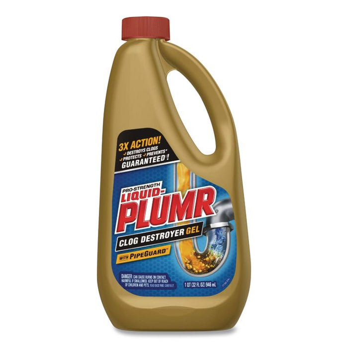 Pro-Strength Full Clog Destroyer Plus PipeGuard, 32 oz Bottle, 9/Carton