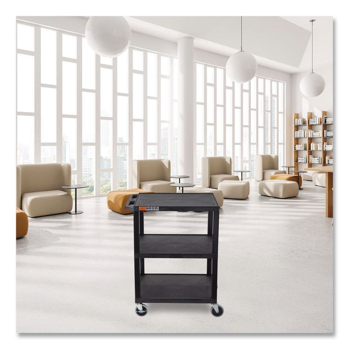 TUFFY Three-Shelf Multipurpose Utility Cart, Plastic, 300 lb Capacity, 26.5" x 18.5" x 34", Black