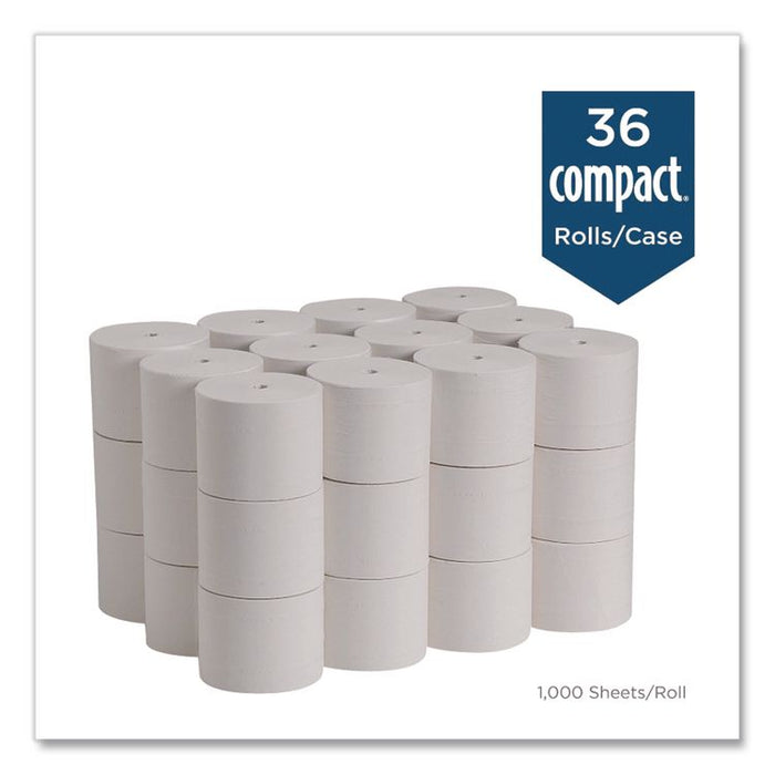 Compact Coreless Recycled Toilet Paper, 2-Ply, White, 1,000 Sheets/Roll, 36 Rolls/Carton