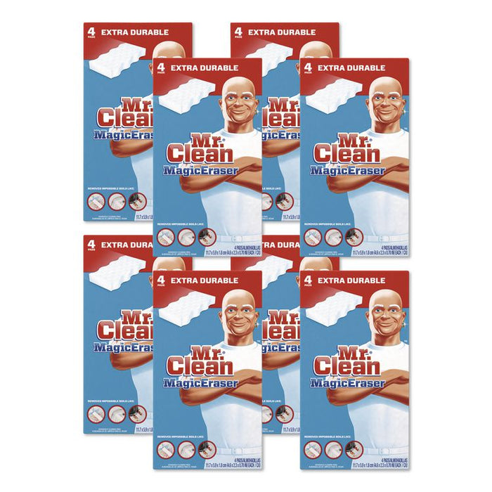 Magic Eraser Extra Durable, 4.6 x 2.4, 0.7" Thick, White, 4/Box, 8 Boxes/Carton