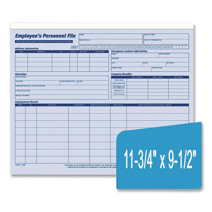 Employee Personnel File Jacket, Unpunched, Straight Tab, Letter Size, Blue, 20/Pack