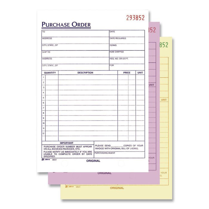 Multipart Purchase Order Pad, Three-Part Carbonless, 8.44 x 5.56, 50 Sets/Pad,10 Pads/Pack