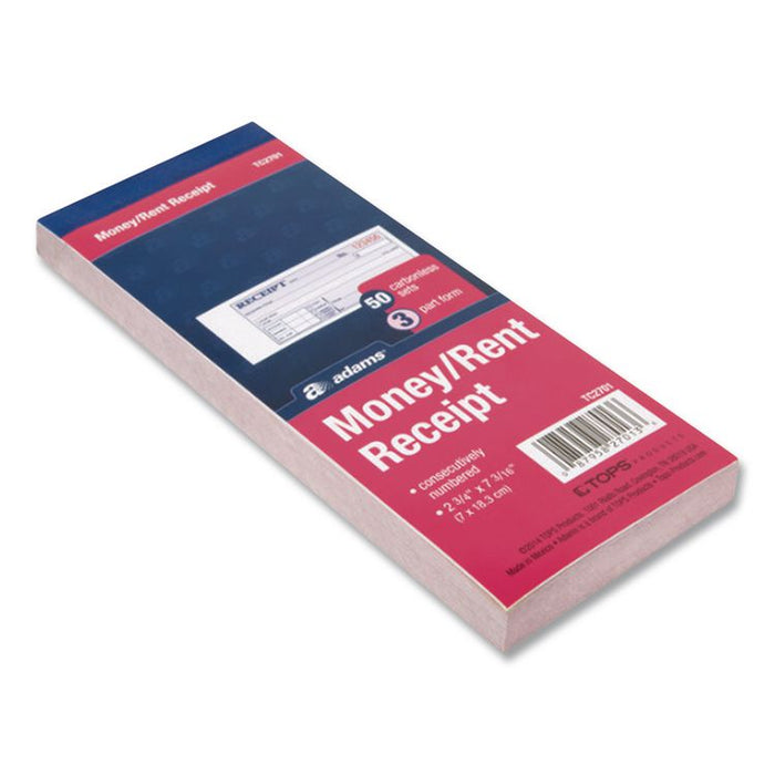 Receipt Book, Three-Part Carbonless, 2.75 x 7.19, 50 Forms Total