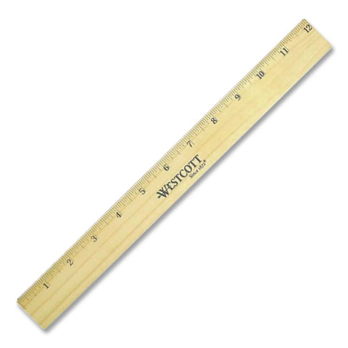 Flat Wood Ruler with Two Double Brass Edges, Standard/Metric, 12", Clear Lacquer Finish