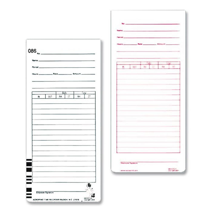 Time Clock Cards for Acroprint ES1000, Two Sides, 3.5 x 7, 100/Pack
