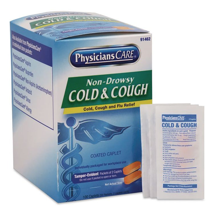Non-Drowsy Cold and Cough Medicine, 2 Tablets/Pack, 50 Packs/Box
