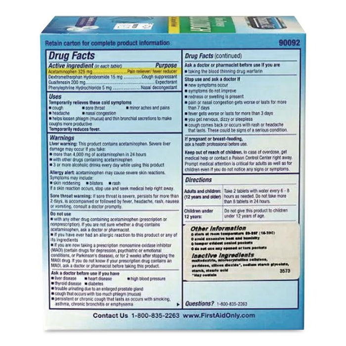 Non-Drowsy Cold and Cough Medicine, 2 Tablets/Pack, 50 Packs/Box