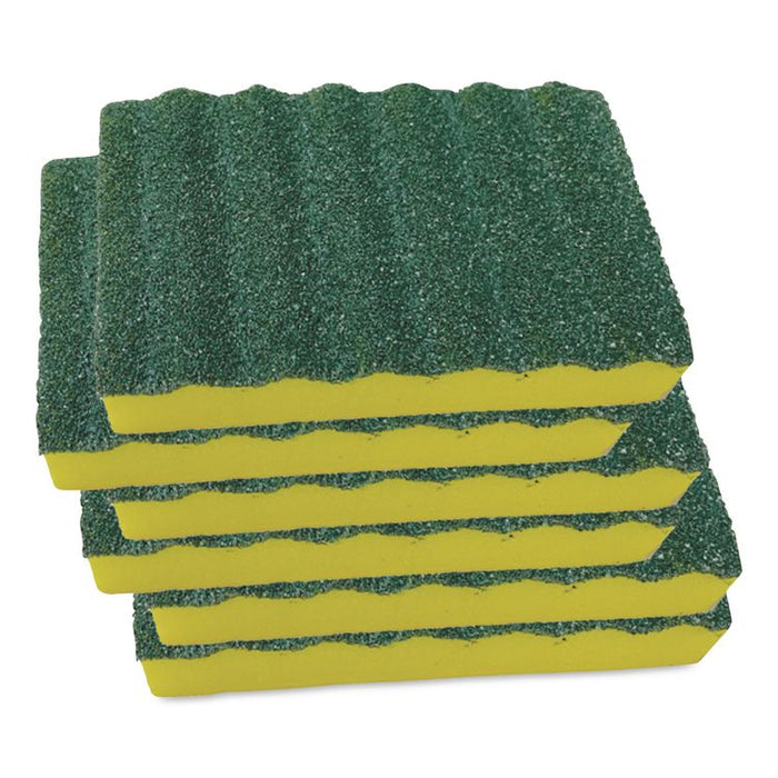 Heavy-Duty Scrubber Sponge, 4 x 2.5, 1" Thick, Yellow/Green, 6/Pack