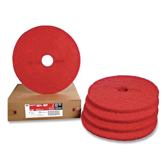 Low-Speed Buffer 5100 Floor Pads, 11" Diameter, Red, 5/Carton