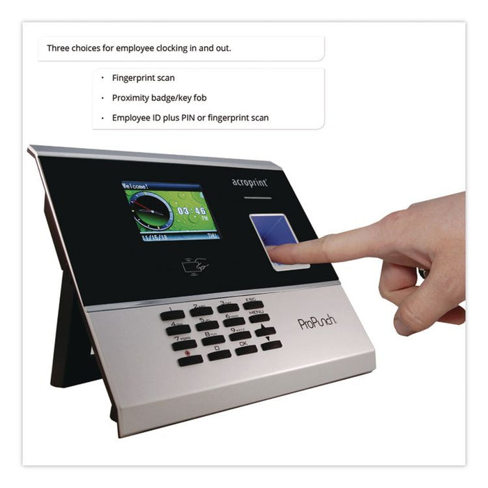 ProPunch Biometric Time Clock, 3,000 Employees, Black/Silver