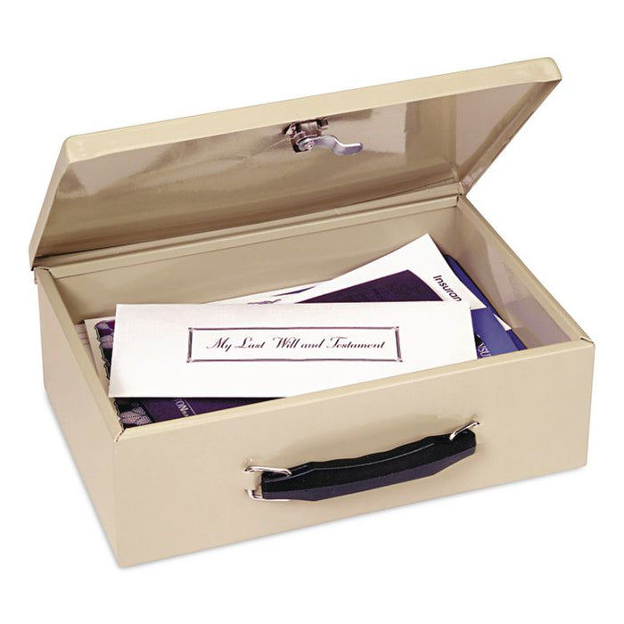 Fire Retardant Cash/Security Box, 1 Compartment, Key Lock, 4 x 12.75 x 8.25, Sand