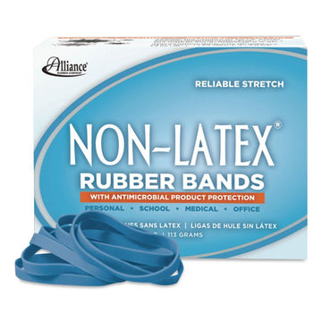 Antimicrobial Non-Latex Rubber Bands, Size 64, 0.04" Gauge, Cyan Blue, 4 oz Box, 95/Box