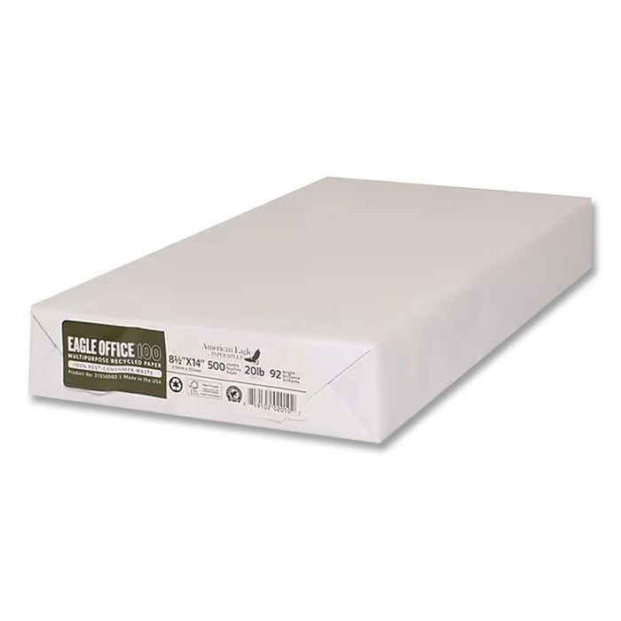 Recycled Multipurpose Paper, 92 Bright, 20 lb Bond Weight, 8.5 x 14, White, 500/Ream