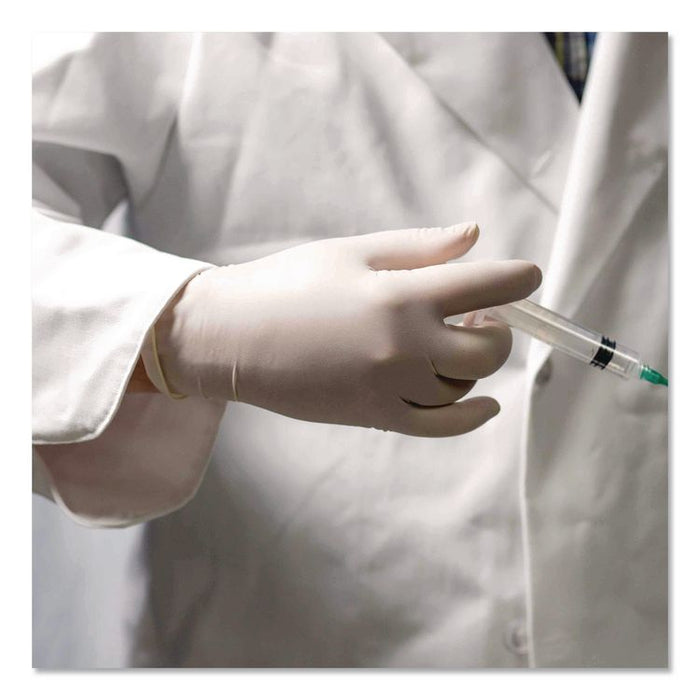 Latex Exam Gloves, Powder-Free, Medium, 4 mil (Palm), 5 mil (Fingers), Ivory, 100/Box