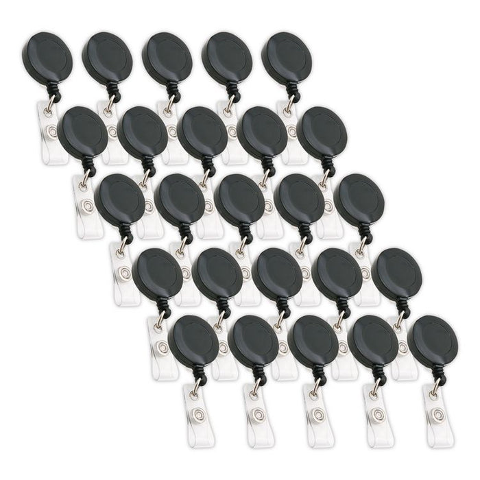 ID Slide-Style Belt Clip Card Reels, 30" Extension, Black, 25/Pack