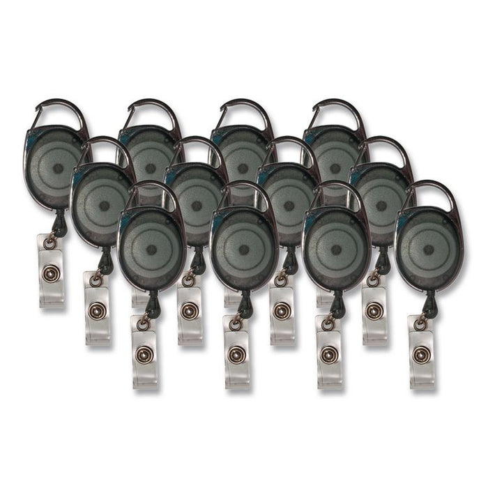 Carabiner-Style Retractable ID Card Reel, 30" Extension, Smoke, 12/Pack