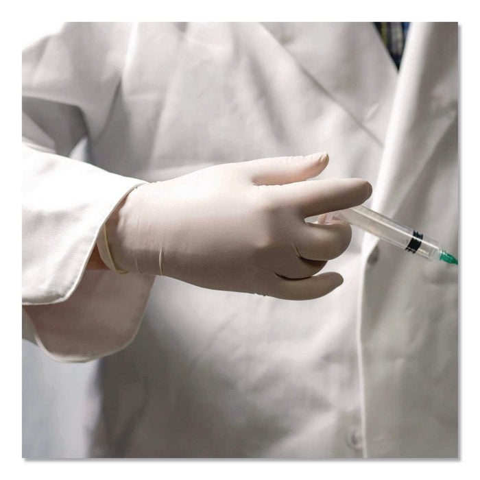 Latex Exam Gloves, Powder-Free, Small, 4 mil (Palm), 5 mil (Fingers), Ivory, 100/Box