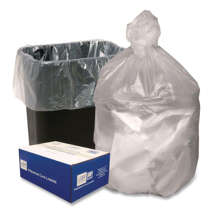 Can Liners, 33 gal, 11 mic, 33" x 40", Natural, 10 Bags/Roll, 10 Rolls/Carton