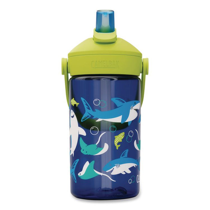 Thrive FlipStraw Plastic Water Bottle, 14 oz, Sharks and Rays Design, Blue/Yellow