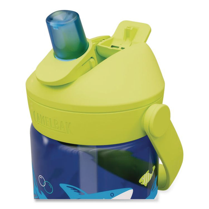 Thrive FlipStraw Plastic Water Bottle, 14 oz, Sharks and Rays Design, Blue/Yellow