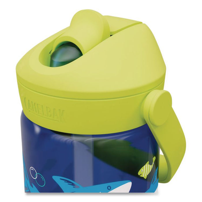 Thrive FlipStraw Plastic Water Bottle, 14 oz, Sharks and Rays Design, Blue/Yellow