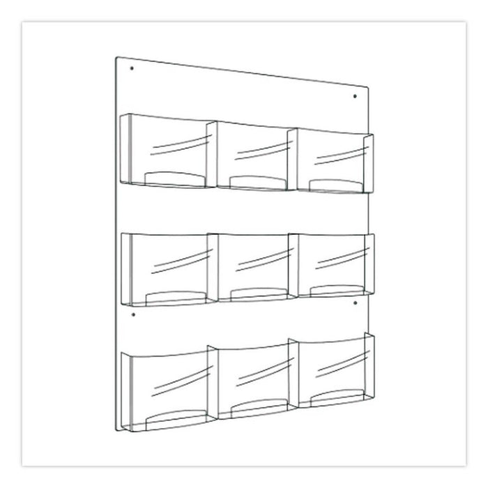 Clear2c Magazine Rack, 9 Pockets, 29 x 3 x 36, Clear