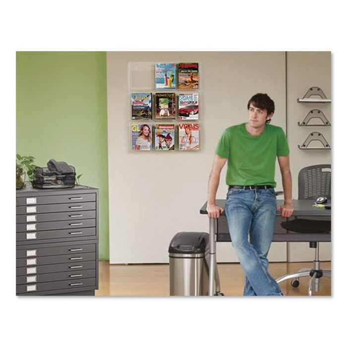 Clear2c Magazine Rack, 9 Pockets, 29 x 3 x 36, Clear